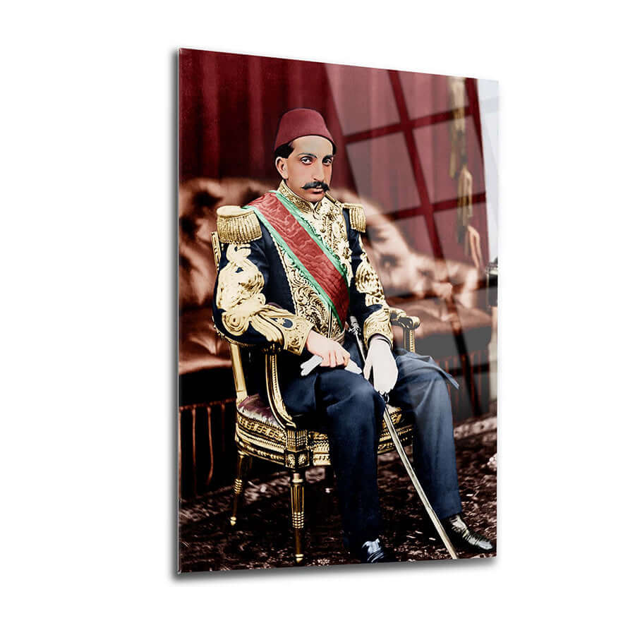 Abdülhamit Han 4 mm cam tablo, güçlü ve şık tasarımla ev dekorunu zenginleştirir.