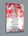 Artistic glass wall art featuring the lyrics of 'İstiklal Marşı' on a vibrant abstract background.