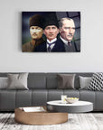 Atatürk 121 Cam Tablo featuring historical figures on a modern living room wall.