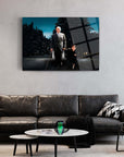 Atatürk 130 Cam Tablo depicting a man and boy against a snowy background, enhancing modern living spaces.