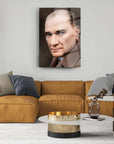 Atatürk 135 Cam Tablo in modern living room setting with stylish sofa and coffee table.