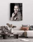 Atatürk 137 Cam Tablo in modern living room, stylish wall art showcasing a vintage portrait.