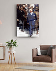 Atatürk 138 Cam Tablo showing a historical scene with a stylish sofa and indoor plants for modern home decor.