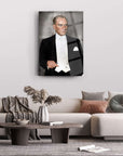 Atatürk 139 Cam Tablo displayed on a modern living room wall above a stylish sofa and coffee table.