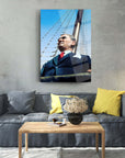 Atatürk 143 Cam Tablo on wall above modern sofa, showcasing unique design with protective features and UV printing.