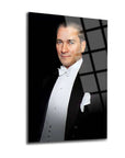Elegant Atatürk-themed cam tablo featuring a man in a tuxedo, highlighting glass quality and design.