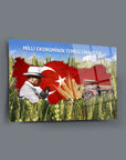 Atatürk 146 Cam Tablo with Turkish flag and wheat field design, emphasizing agriculture's role in national economy.