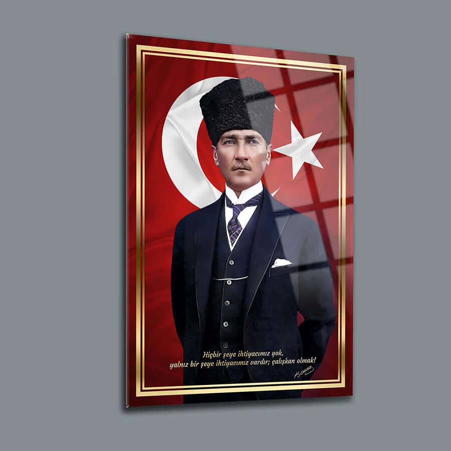 Atatürk 149 Cam Tablo, UV baskılı temper cam tablo, %10 kırılma direnci, şık tasarım.