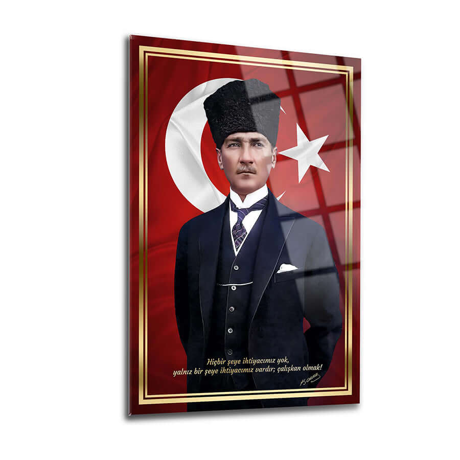 Atatürk 149 Cam Tablo; UV baskılı, 4 mm kalınlığında yüksek kaliteli cam tablo.