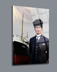 Atatürk and Bandırma ship depicted on high-quality glass art with UV printing, 4mm thick and tempered.