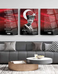 Atatürk 3'lü set cam tablolardan oluşan modern oturma odası dekorasyonu, şık ve kaliteli tasarım.