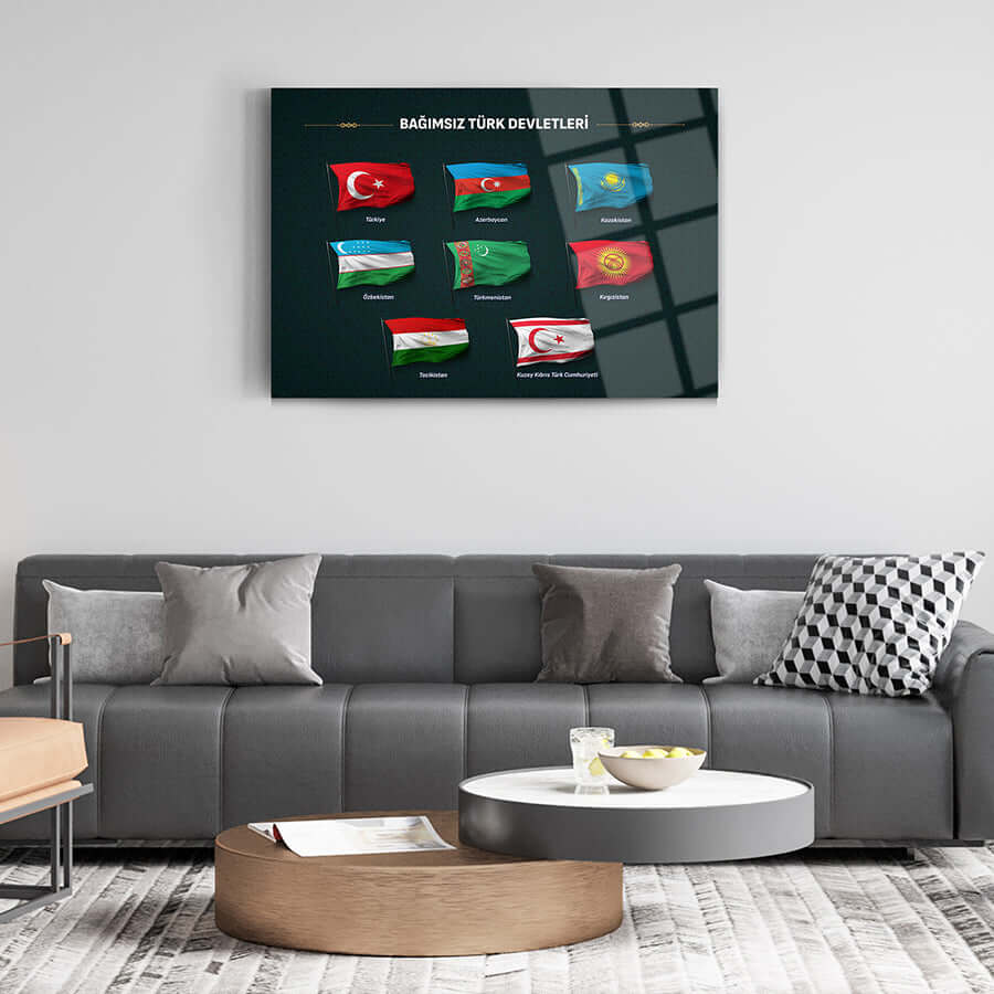 Bağımsız Türk Devletleri cam tablo, modern dekorasyon için şık ve dayanıklı tasarım.