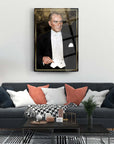 Elegant living room featuring a stylish Atatürk 167 Cam Tablo above a modern sofa with decorative pillows.