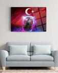 Bozkurt Ayyıldız 4 Cam Tablo, modern tasarım, Türk bayrağı ve kurt simgesi, yüksek kaliteli cam, şık dekorasyon.