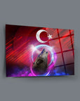 Bozkurt Ayyıldız 4 Cam Tablo with wolf image and Turkish flag design, featuring vibrant colors and UV printing.