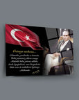 Atatürk 170 Cam Tablo, UV baskı ile tasarlanmış özel cam tablo, Türk bayrağı ve Atatürk portresi.