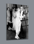 Elegant black and white image of a couple dancing at a vintage event.