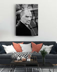 Elegant living room featuring a black and white art piece, adding sophistication to modern decor.