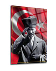 Atatürk 176 Cam Tablo, yüksek kaliteli UV baskı ve 4 mm temper camdan yapılmış şık duvar decoru.