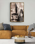 Elegant home decor featuring a vintage-style photograph in a stylish living room setting.
