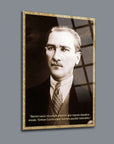 Atatürk 184 Cam Tablo with quote, high-quality tempered glass art by SRD Concept.