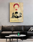 Alparslan Atatürk and Fatih Sultan Mehmet decorative glass art, showcasing Turkish heritage and culture in a modern living room.
