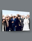 Atatürk with Turkish women and others, capturing history in high-quality tempered glass table.