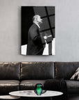 Atatürk 195 Cam Tablo in a modern living room, showcasing a man in profile against a stylish backdrop.
