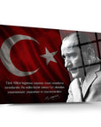 Atatürk 197 cam tablo, UV baskı ile tasarlanmış, 4 mm kalınlığında temperli cam, yüksek dayanıklılık.