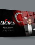 Atatürk 201 Cam Tablo with Turkish flag and quote, modern glass wall decoration for home or office.