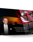Atatürk 204 Cam Tablo featuring Mustafa Kemal Atatürk with Turkish flag and iconic monument.
