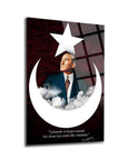 Atatürk 207 Cam Tablo with quote, framed with Turkish crescent and star, showcasing premium quality glass artwork.