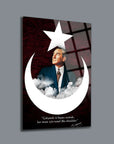 Atatürk 207 Cam Tablo with a star and crescent design featuring Atatürk's inspiring quote on success.