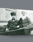Atatürk and Diyap Ağa in vintage photo on a 4mm tempered glass panel, showcasing high-quality UV print.