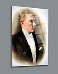 Atatürk 216 Cam Tablo, yüksek kaliteli UV baskı, temper cam, şık dekorasyon, dayanıklı sanat eseri.