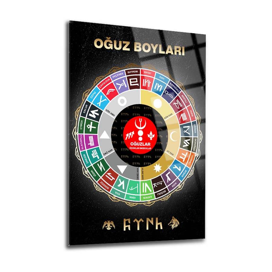 Oğuz Boyları cam tablo, 4 mm kalınlığında yüksek kaliteli temperli cam ile özel tasarım