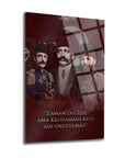 Enver Talat Cemal Paşalar Cam Tablo with historical figures and Turkish quote about heroes.