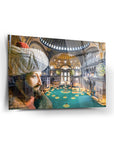 Fatih Sultan Mehmet Ayasofya 1 Cam Tablo, yüksek kaliteli cam tablodaki Ayasofya iç mekanı ve Sultan Fatih.