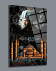 Fatih Sultan Mehmet Ayasofya 2 Cam Tablo, UV baskı ile yüksek kaliteli cam tablo, 1453 tarihi ile tarihi temalı dekor.