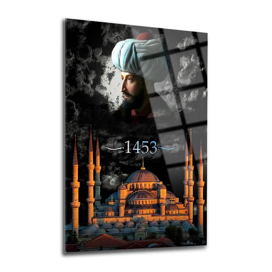 Fatih Sultan Mehmet Ayasofya acrylic painting, featuring the 1453 historical moment with high-quality glass design.