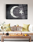Modern Turkish flag art piece on a wall, enhancing contemporary living room decor.