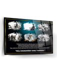 Atatürk 222 Cam Tablo with historical images and Turkish agrarian quotes, showcasing art and legacy.