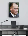 Modern workspace featuring Atatürk 227 Cam Tablo, a high-quality glass art piece that enhances office decor.