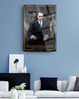 Elegant Atatürk Cam Tablo displayed in a modern living room, showcasing inspirational artwork.