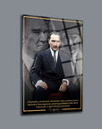 Atatürk 228 Cam Tablo, UV baskılı yüksek kaliteli cam tasarım, modern dekorasyon için şık bir seçenek.