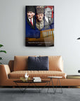 Atatürk 235 Cam Tablo in modern living room, framed art featuring historical figures and inspirational quote.