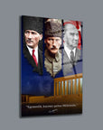 Atatürk 235 Cam Tablo with iconic portraits and motivational quote about sovereignty.