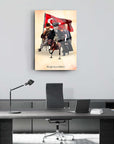 Atatürk 236 Cam Tablo with Turkish flag, featuring historical leaders in an elegant office setting.