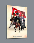 Atatürk 236 Cam Tablo with Atatürk images and Turkish flag on stylish glass design.