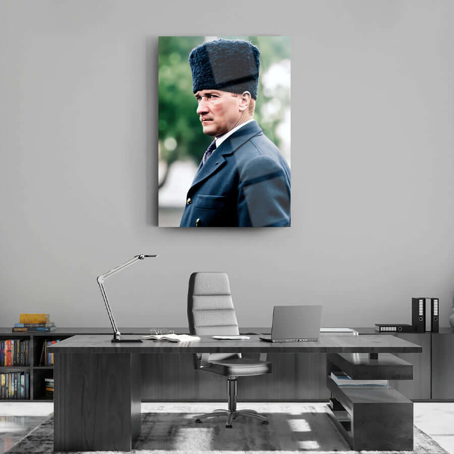 Atatürk 237 Cam Tablo displayed in a modern office setting, highlighting its elegant design and craftsmanship.